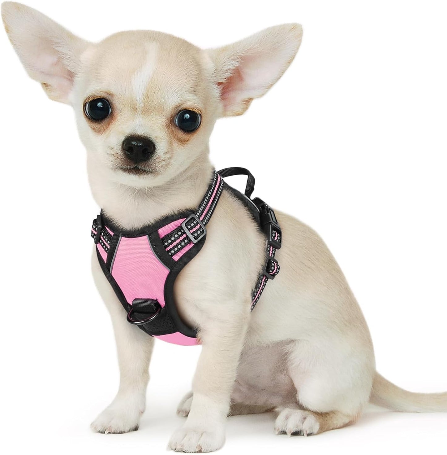 Eagloo Small Dog Harness No Pull, Service Vest with Reflective Strips and Control Handle, Adjustable and Comfortable for Easy Walking, No Choke Pet Harness with 2 Metal Rings, Pink, XS