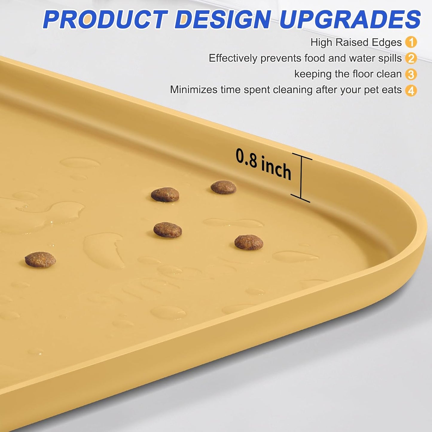 Silicone Pet Feeding Mat with Raised Edge for Food and Water, Dog Bowl Mats, Cat Bowls Placemat with High Lip for Floor Waterproof, Rubber Tray for Cats and Dogs 22 x 14 x0.8 Beige