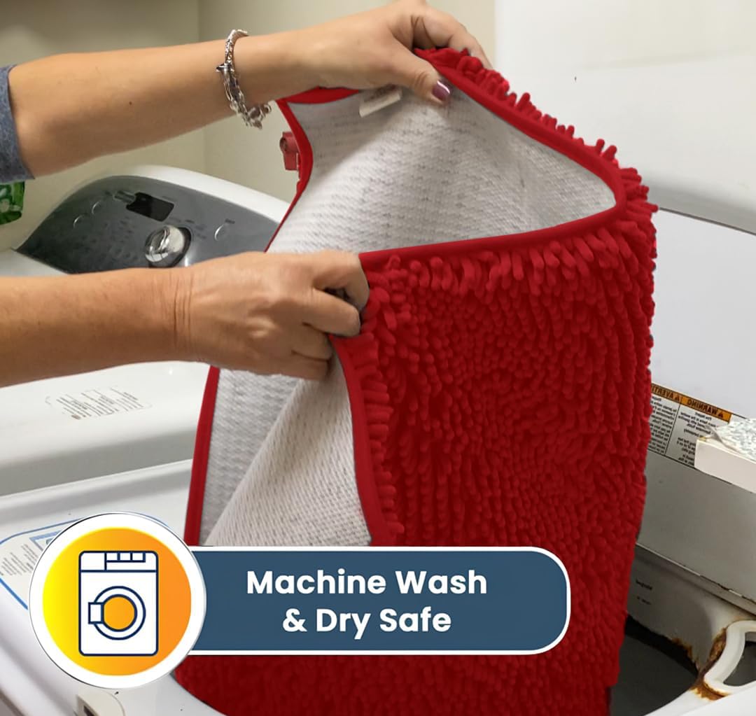 Muddy Mat® AS-SEEN-ON-TV Highly Absorbent Microfiber Door Mat and Pet Rug, Non Slip Thick Washable Area and Bath Mat Soft Chenille for Kitchen Bathroom Bedroom Indoor and Outdoor - Red 5ft x 7ft