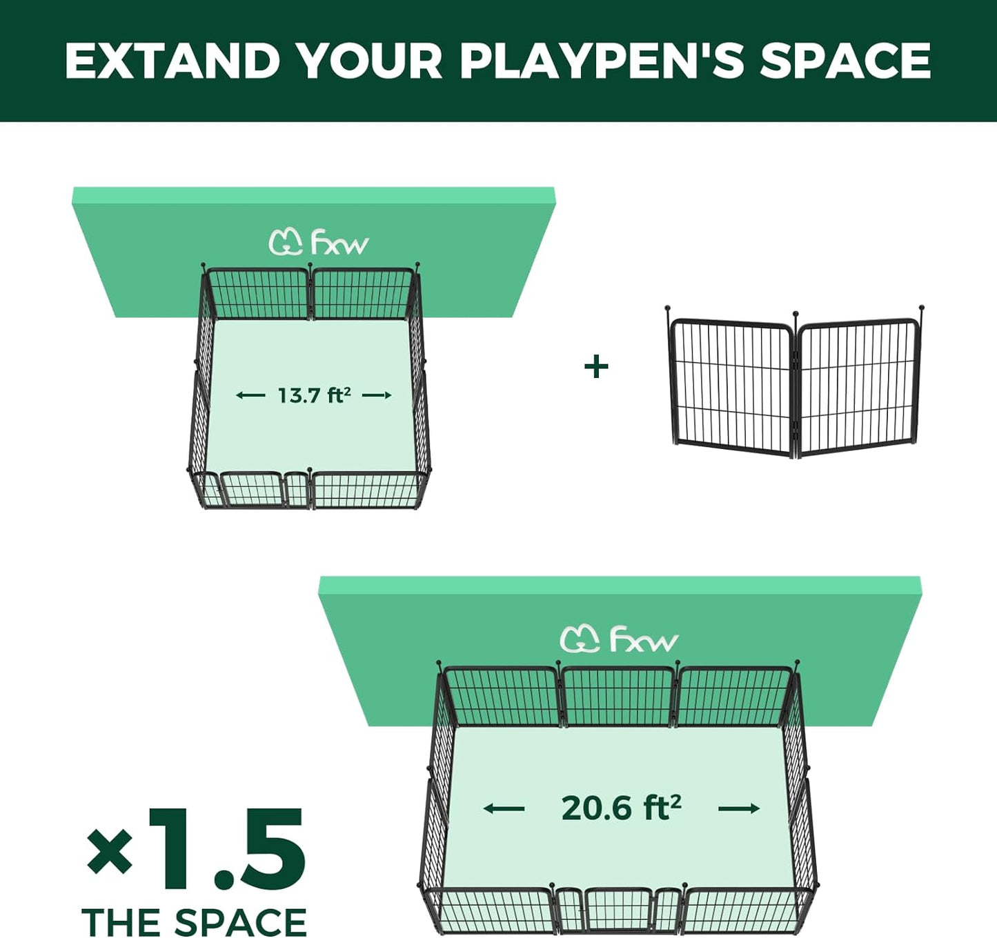 FXW Rollick Unleashed Dog Playpen for Indoor, Yard, RV Camping, 24 inch 2 Panels for Small and Puppy Dogs, Black│Patented