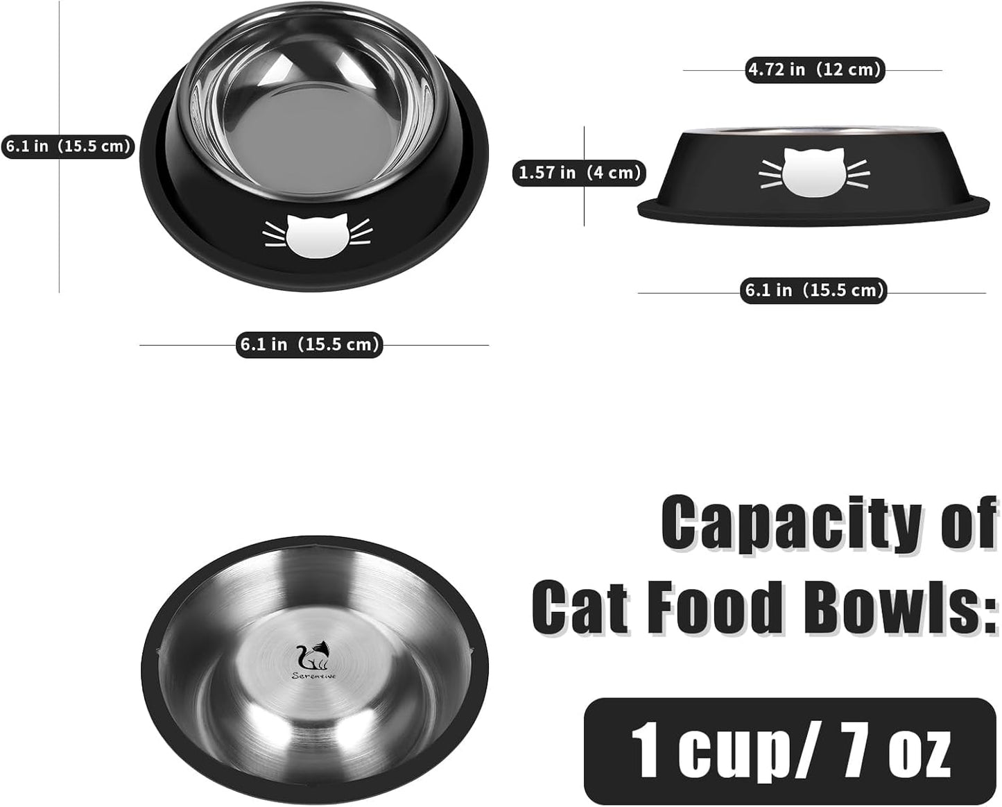 2Pcs Cat Bowls Non-Slip Stainless Steel Small Cat Food Bowls Unbreakable Thicken Cat Feeder 7 Oz Cat Dishes Suitable for Indoor Small Pets Removable Rubber Base Easily Clean Lovely Color