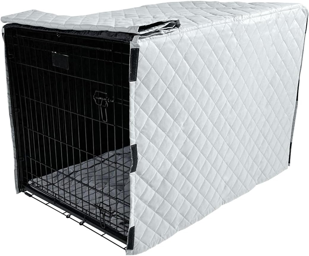 4Knines Quilted Dog Crate Cover – Heavy-Duty, Water-Resistant Fabric for Indoor/Outdoor Use – Durable Travel Cage Cover for Training, Weather Protection – Fits 36-Inch Crates – Grey