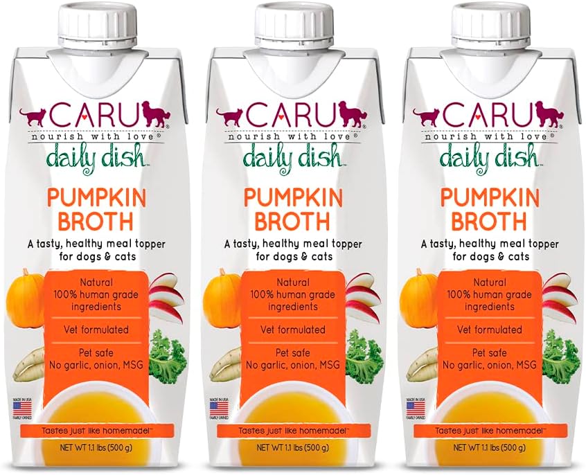 Caru - Daily Dish Pumpkin Broth Meal Topper for Dogs & Cats - Savory Pour-Over Broth - Pack of 3