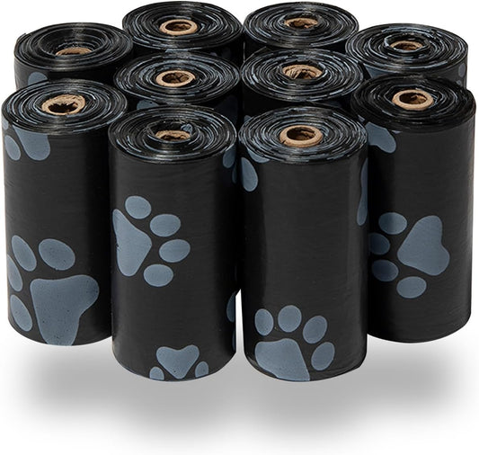 Best Pet Supplies Dog Poop Bags (150 Bags) for Waste Refuse Cleanup, Doggy Roll Replacements for Outdoor Puppy Walking and Travel, Leak Proof and Tear Resistant, Thick Plastic - Black