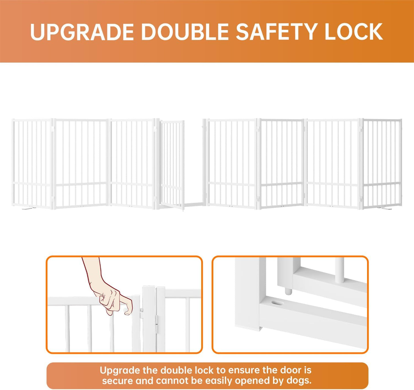 Full Metal Freestanding Dog Gate with Door, 32''Height Foldable Pet Dog Fence for Indoor & Outdoor, 8 Panels Extra Wide Free Standing TallDog Gates for Doorways,House,Stairs,Porch,Deck,Yard