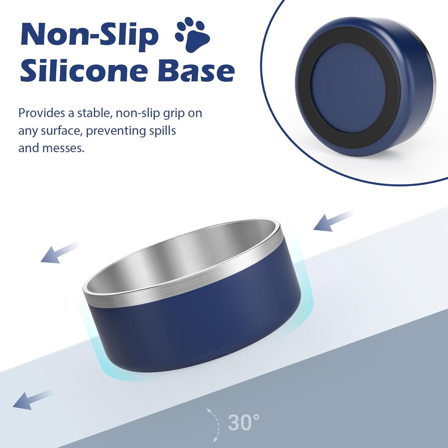 LIANLAI Dog Food Bowl, Rust-Resistant Stainless Steel Dog Bowls, Non-Slip Puppy Bowls Large Size, Spill Proof Puppy Water Dishes (Blue，64 oz)