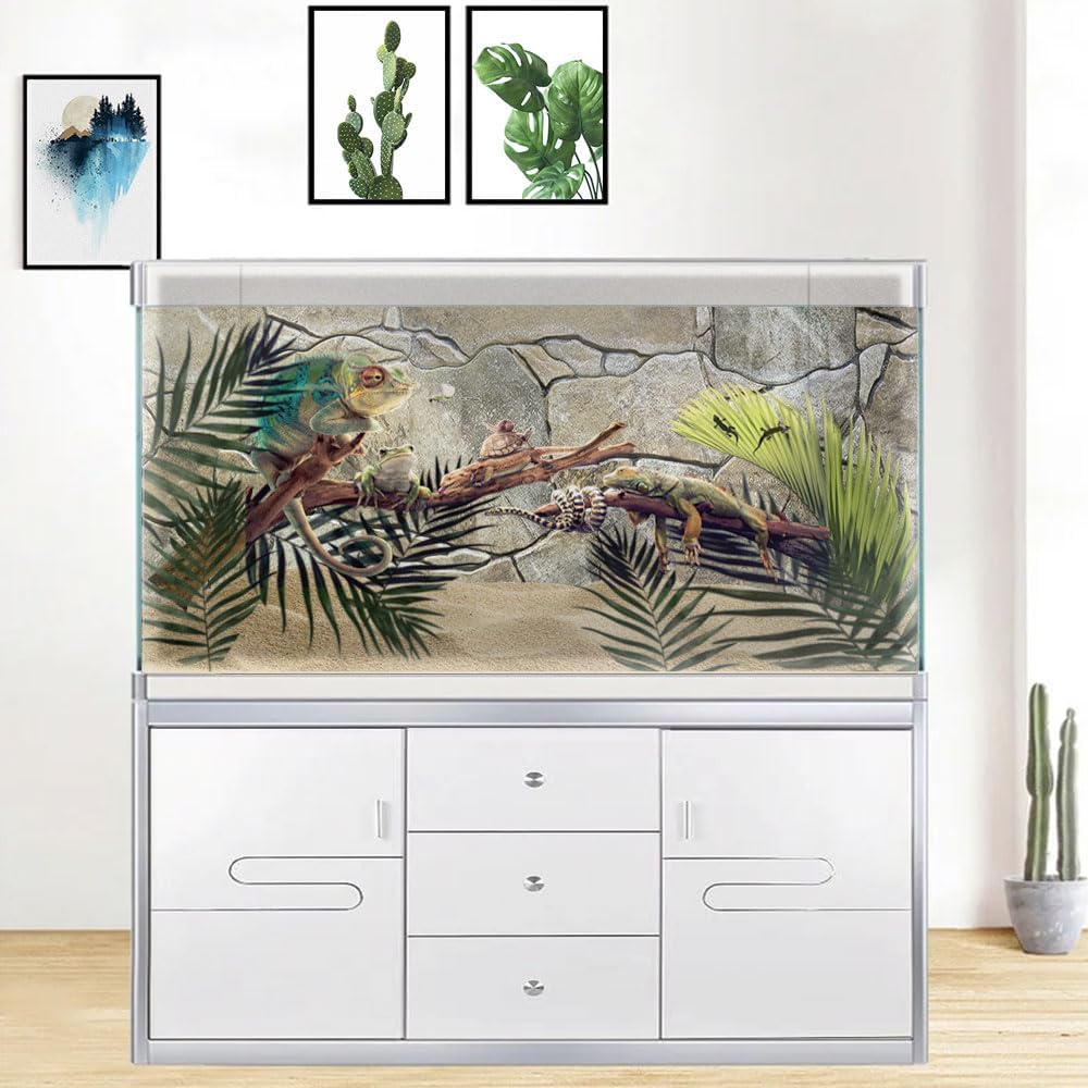 48X24IN Marble Aquarium Background, Art Marble Aquarium Background, Natural Marble Glass Terrarium Background with 8 EVA Double-Sided Tape