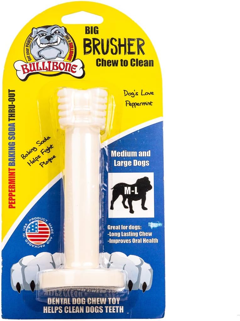 Bullibone Brusher: Dog Teeth Cleaning Brushing Toothbrush Stick - Long Lasting Nylon Peppermint Dog Dental Chew Toy for Oral Care and Dental Health, for Large and Medium Dogs