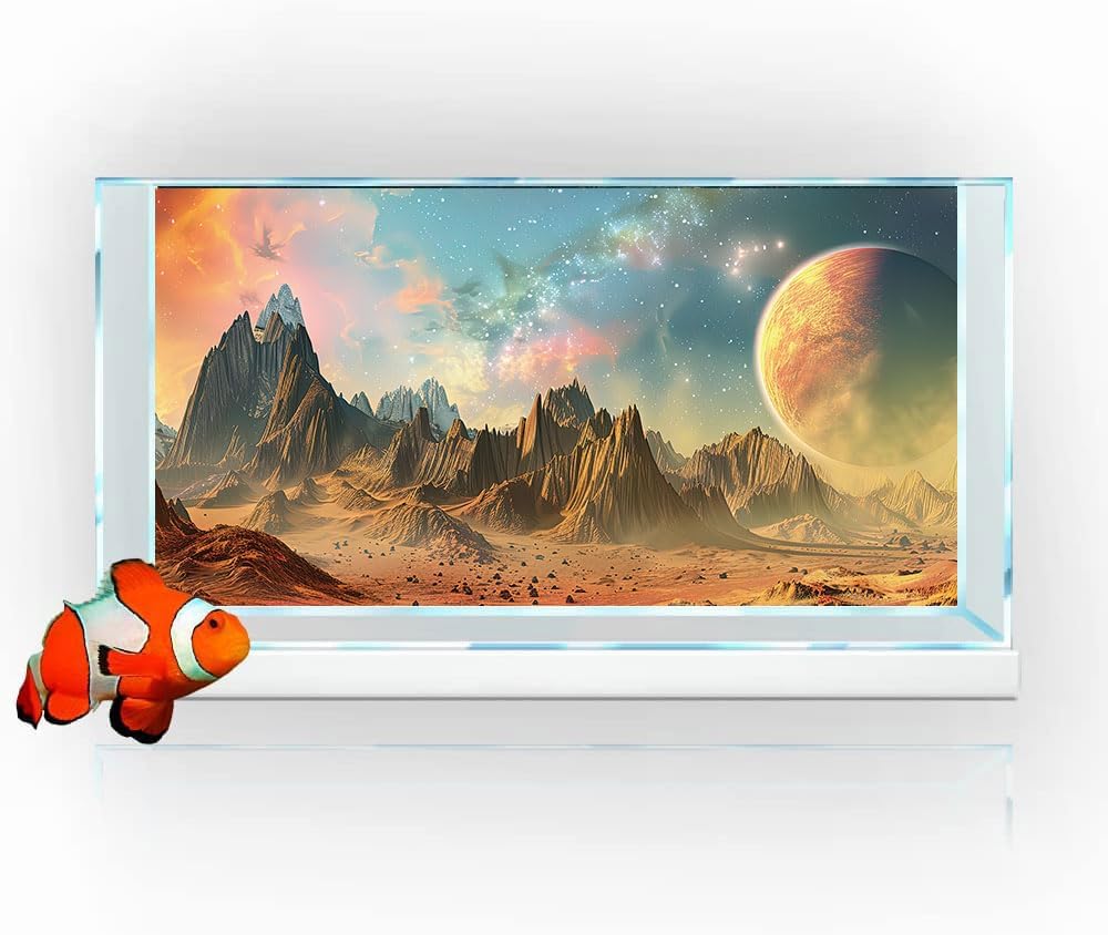 Cosmic Aquarium Background,Cool Galaxy Parallel Space Themed Fish Tank Background, Tropical Desert Terrarium Background 36X20IN with 8 EVA Double-Sided Tape
