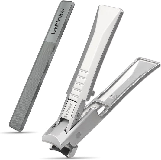 Nail Clipper for Thick Toenails and Fingernails, Portable Toenails Clippers for Seniors, Nail Cutter with Catcher, Nano Glass Nail Buffer, Gifts for Stocking Stuffers Men Women 2PCS