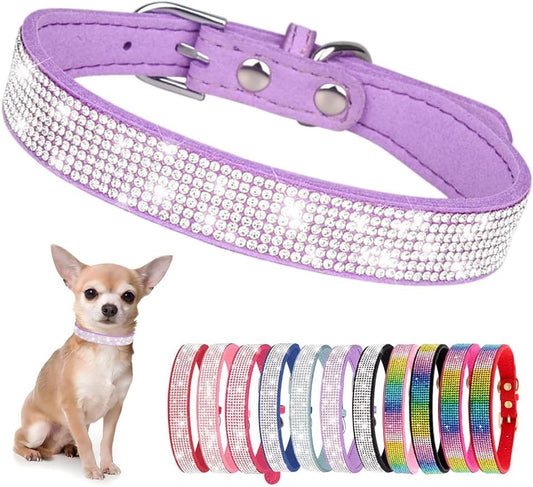 Rhinestone Dog Collar for Small Dogs, Bling Diamond Fancy Crystal Glitter Pretty Jewel Pet Puppy Collars for XXS XS Small Medium Large Breed Girl Dogs Female Cats Kitten, Purple XSmall