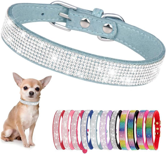 Rhinestone Dog Collar for Small Dogs, Bling Diamond Fancy Crystal Glitter Pretty Jewel Pet Puppy Collars for XXS XS Small Medium Large Breed Girl Dogs Female Cats Kitten, Teal XXL