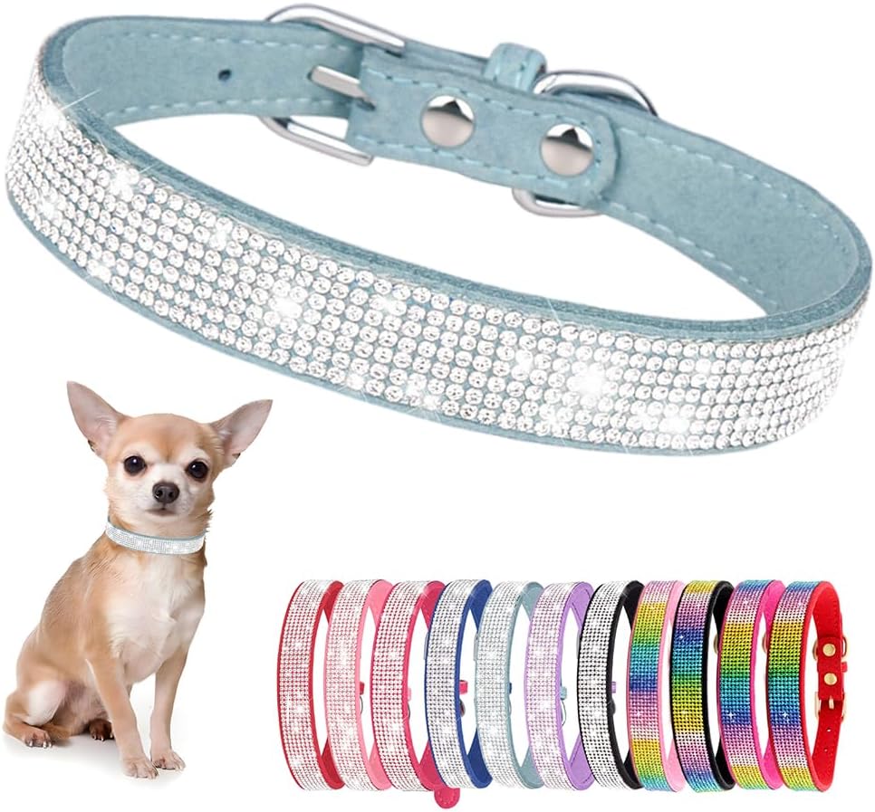 Rhinestone Dog Collar for Small Dogs, Bling Diamond Fancy Crystal Glitter Pretty Jewel Pet Puppy Collars for XXS XS Small Medium Large Breed Girl Dogs Female Cats Kitten, Teal XXSmall