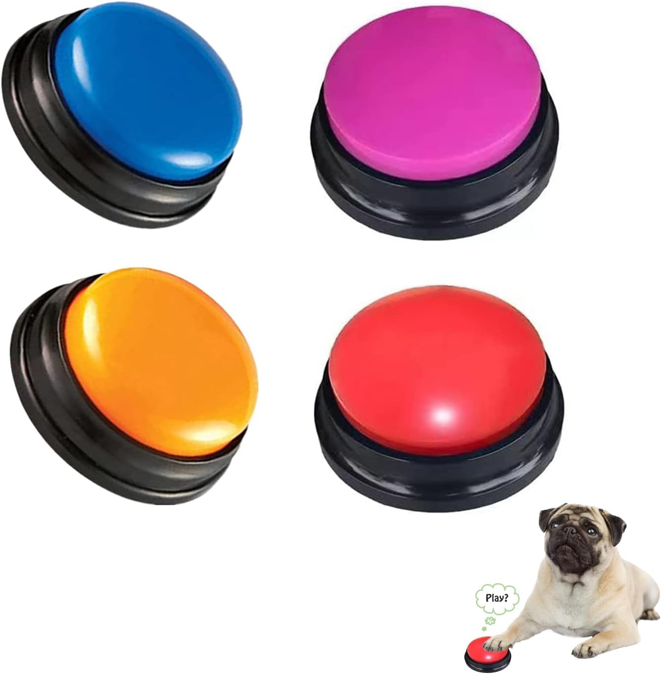 FINEST+ Voice Recording Button for Communication Pet Training Buzzer, 30 Second Record&Playback Dog Toy, Voice Recording Clicker for Cat, Puppy, Pet Trainin, Funny Gift for Study Office Home 4 Pcs