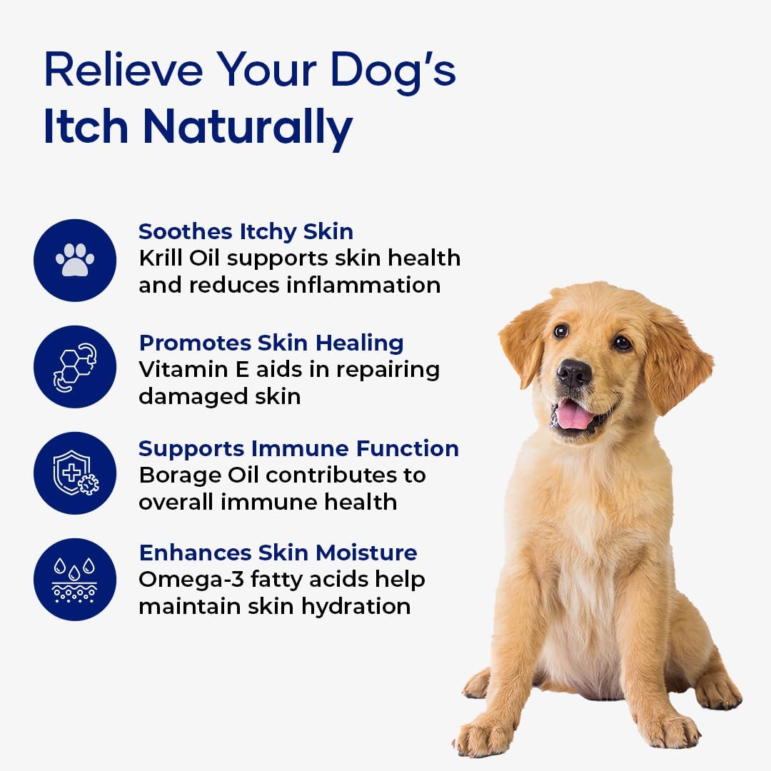 Itch Relief Formula for Dogs – Vitamin E & Borage Oil Supplement – Packed with Beneficial Fatty Acids for Healthy Skin – Seasonal Allergies Support Chews | Pack of 3