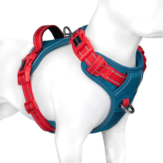 PHOEPET No Pull Dog Harness, Unique Colors Reflective Adjustable Dog Vest, with Soft Training Handle Metal Clips for Small Medium Large Dogs (Teal Base & Red Straps,XS)