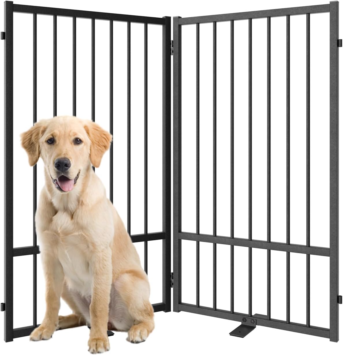 Full Metal Freestanding Dog Gate with Door, 36''Height Foldable Pet Dog Fence for Indoor & Outdoor, 2 Panels Extra Wide Free Standing TallDog Gates for Doorways,House,Stairs,Porch,Deck,Yard