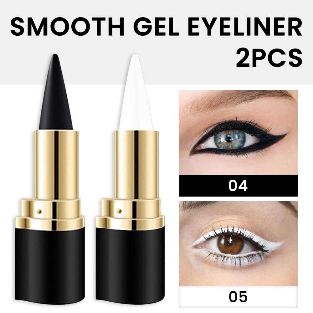 evpct 2Pcs Black White Gel Eyeliner Pencils Eye Black Face Paint Stick Lipstick Halloween Makeup Set Waterproof Smudge Proof Liquid Eyeliner Pen Crayon Smokey Eye delineador de ojos contra el agua