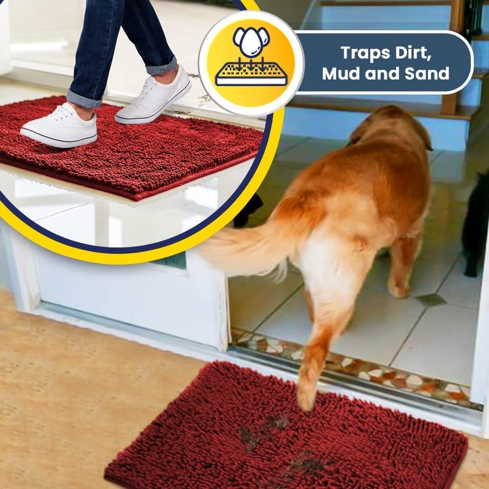 Muddy Mat® Shown on TV – Super Absorbent Door Mat Indoor, Microfiber Quick Dry Chenille Entryway Rug, Non-Slip Front Door Mat, Indoor Mats for Entryway, Machine Washable Pet Rug, Red 36"x60"