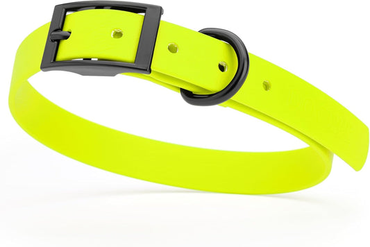 Dogline Biothane Waterproof Dog Collar Strong Coated Nylon Webbing with Black Hardware Odor- Proof for Easy Care Easy to Clean High Performance Fits Small Medium or Large Dogs, Safety Yellow