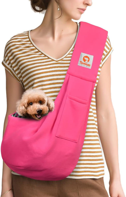 Tomkas Small Dog Sling Carrier - Classic Pocket & Classic Strap - for 3-10 lbs Pets(Rosered)