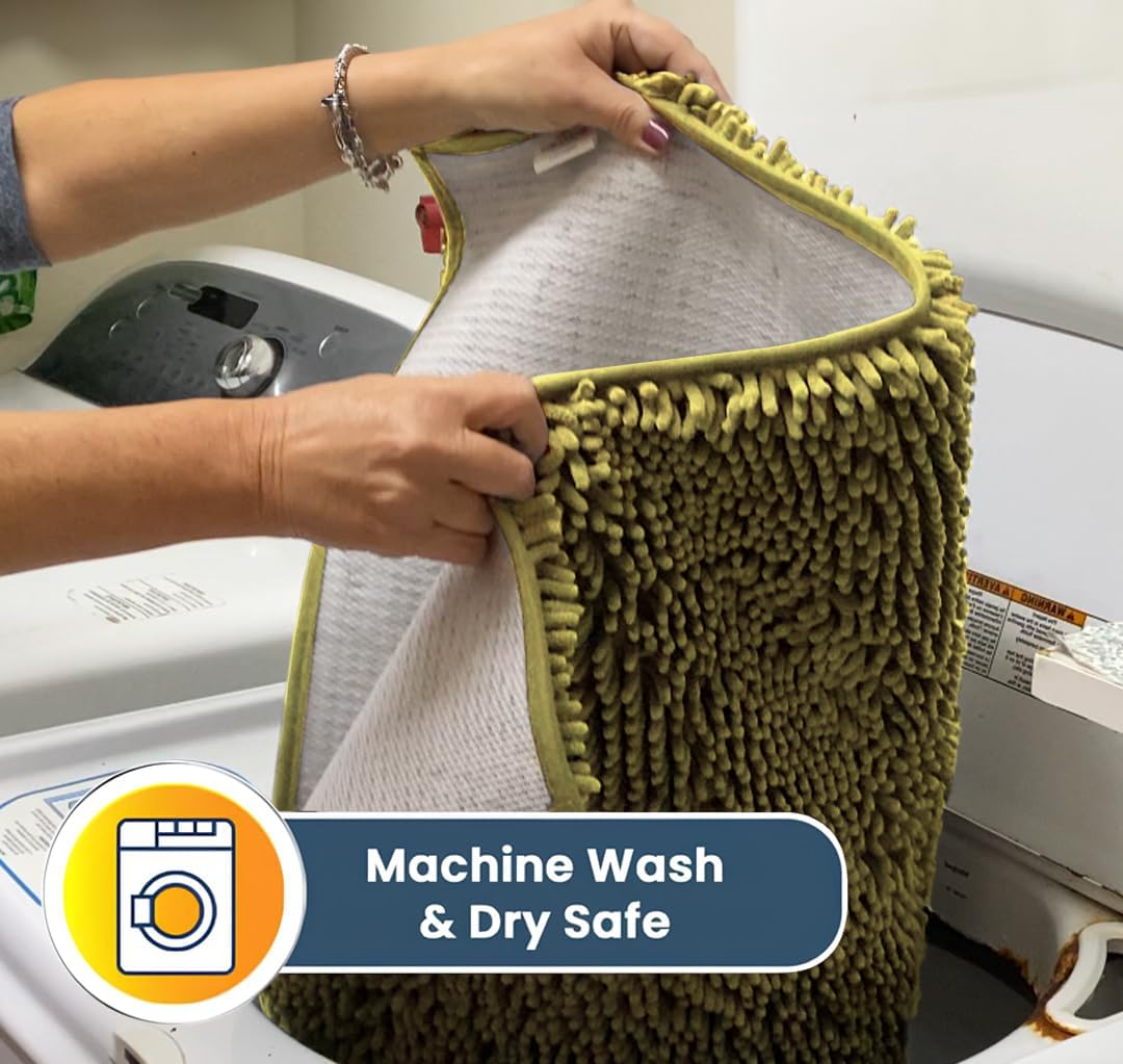 Muddy Mat® AS-SEEN-ON-TV Highly Absorbent Microfiber Door Mat and Pet Rug, Non Slip Thick Washable Area and Bath Mat Soft Chenille for Kitchen Bathroom Bedroom Indoor and Outdoor - Yellow 24" x 96"