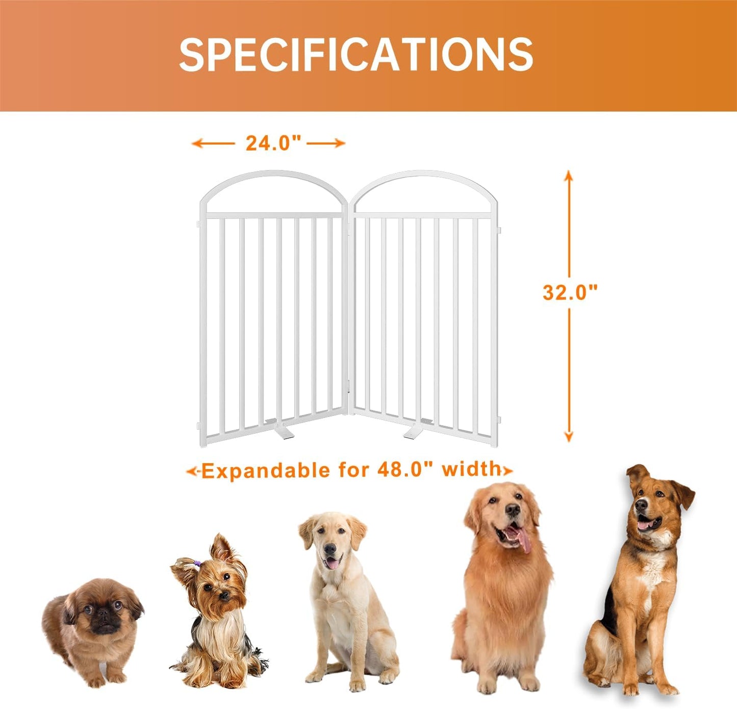 2 Panles Full Matel Freestanding Dog Gates with Door, 48"Extra Wide 32"Tall Free Standing Dog Pet Gate for Indoor & Outdoor. Foldable Pet Fences for Doorways, House, Stairs, Porch, Deck, Yard