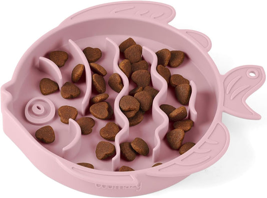 Coomazy 2-in-1 Silicone Slow Feeder Dog Cat Bowls, Lick Mat Interactive Puzzle Toy for Pets Dry/Wet Food Training, Keeps Dogs Cats Busy, Prevents Puppy Kitty Overeating (Pink, 1.2 Cup)