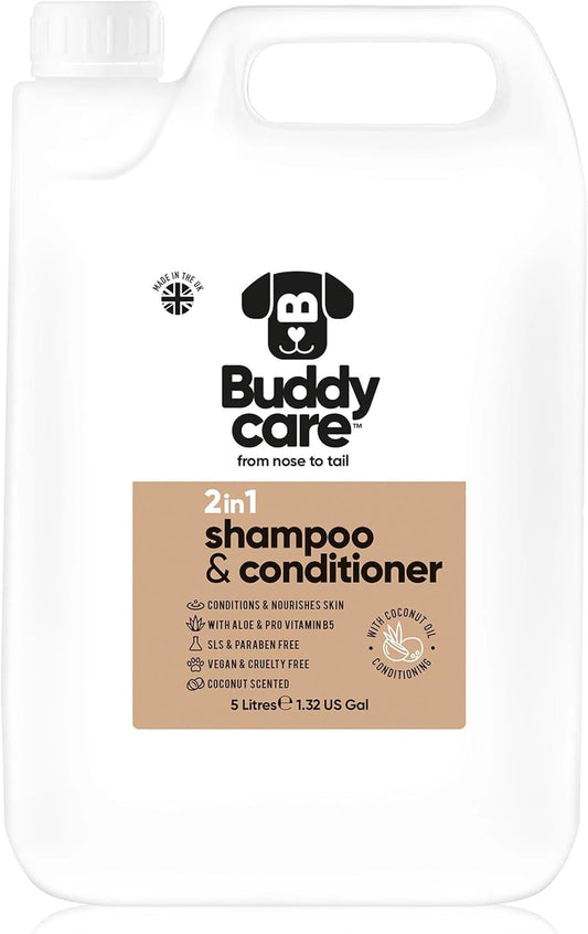 2in1 Dog Shampoo & Conditioner by Buddycare | Coconut Scented | with Aloe Vera and Pro Vitamin B5 (169.07oz)