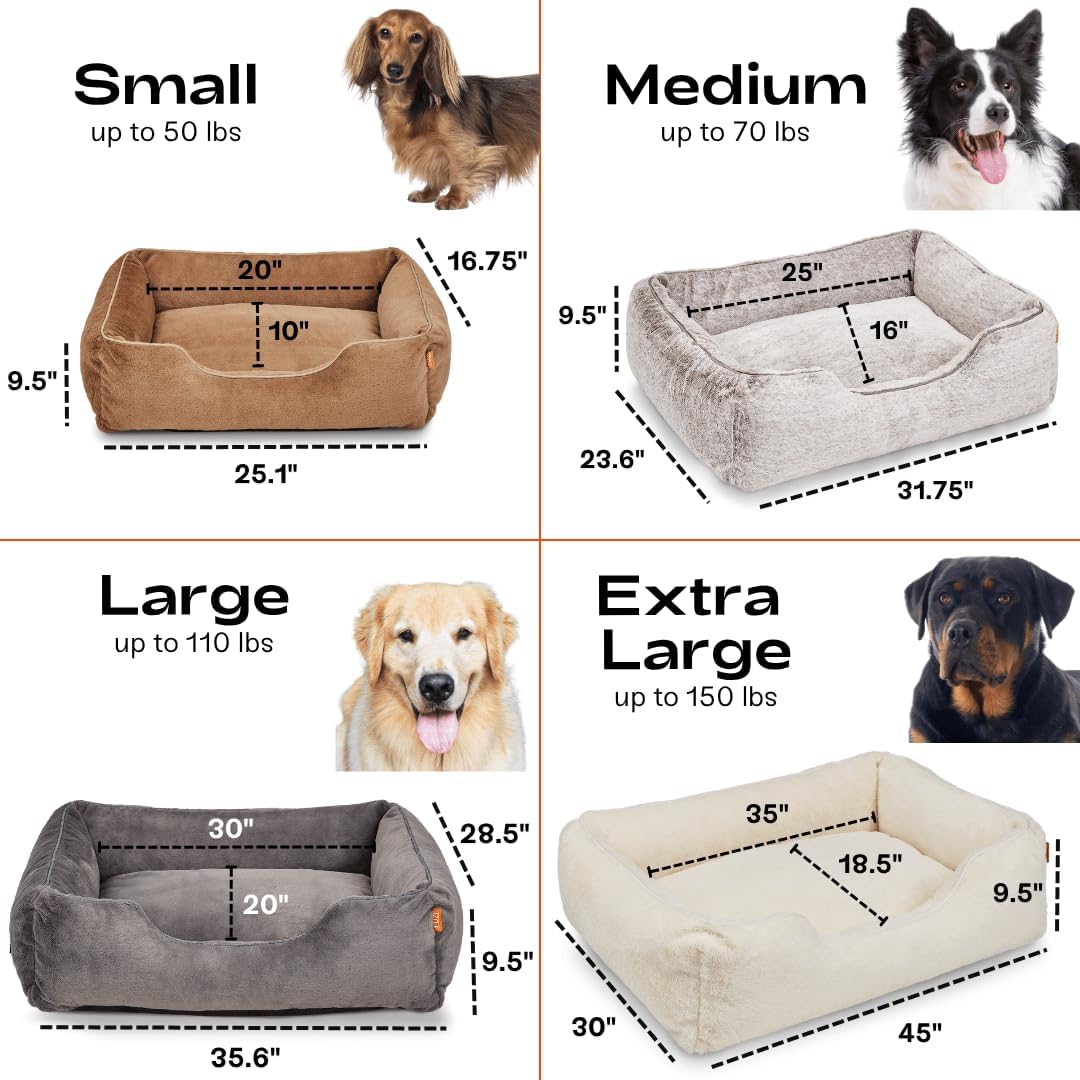 FUZI Luxury Aesthetic Dog Bed for Small Dogs with Washable Cover, Pet Couch, Pet Bed with Sides, Non-Slip Bottom, Soft and Durable Calming Dog Bed, Faux Rabbit Fur, Small 25.1x16.75x9.5 Soft White