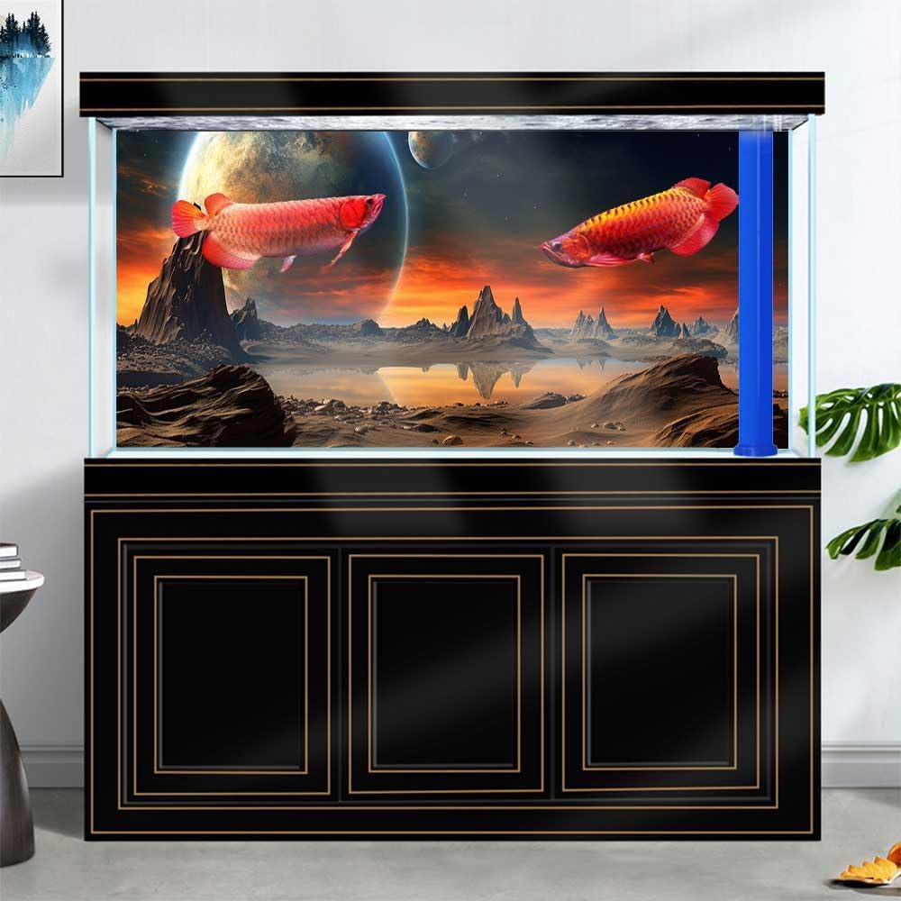48X18IN Cosmic Aquarium Background, Cool Parallel Space Themed Fish Tank Background, Tropical Desert Terrarium Background with 8 EVA Double-Sided Tape