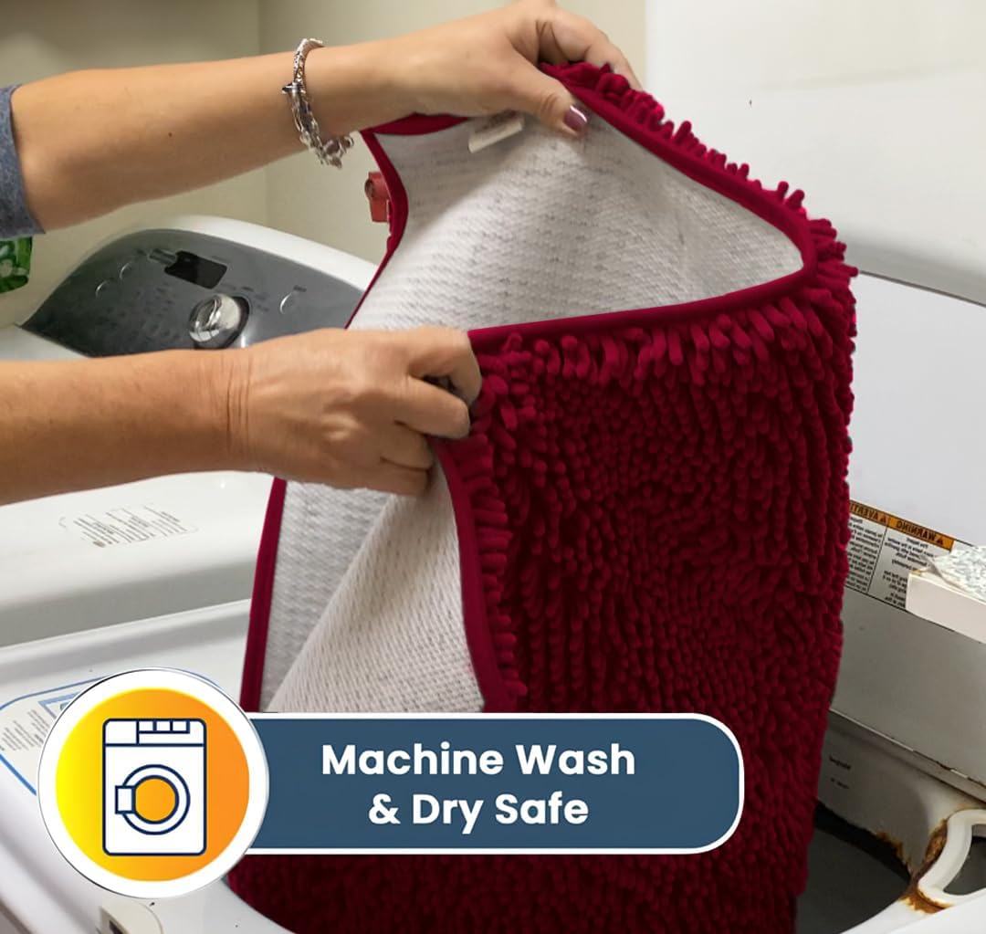 Muddy Mat® AS-SEEN-ON-TV Highly Absorbent Microfiber Door Mat and Pet Rug, Non Slip Thick Washable Area and Bath Mat Soft Chenille for Kitchen Bathroom Bedroom Indoor and Outdoor - Maroon 24" x 72"