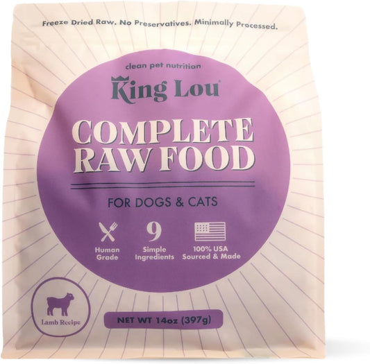 King Lou Pets - Human Grade Raw Food for Dogs and Cats - Complete Meal for Pets - Freeze Dried Lamb Recipe - 14oz