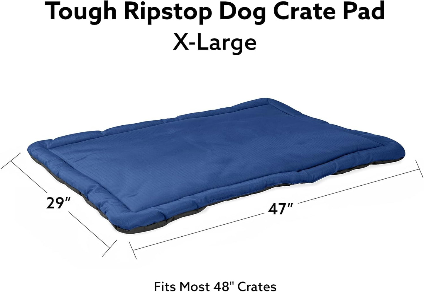 K9 Ballistics Tough Ripstop Dog Crate Pad - Durable & Machine Washable with Non-Skid Bottom and 120-Day Warranty, Fits 48" Wire Crates - X-Large, Blue Quartz