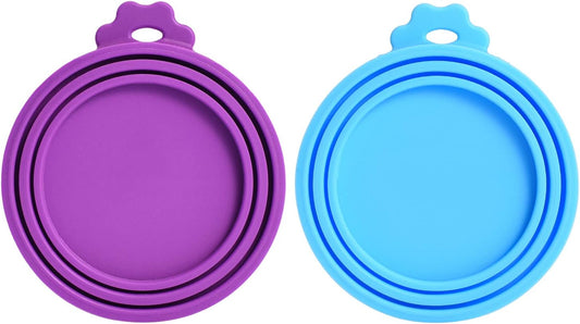 Comtim Pet Food Can Cover Silicone Can Lids for Dog and Cat Food(Universal Size,One fit 3 Standard Size Food Cans) (Blue/Purple)