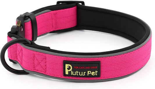 Plutus Pet Tactical Dog Collar, Reflective, Adjustable Heavy Duty Dog Collar, Soft Padded and Comfortable, for Small Medium and Large Dogs (Hot Pink, S)