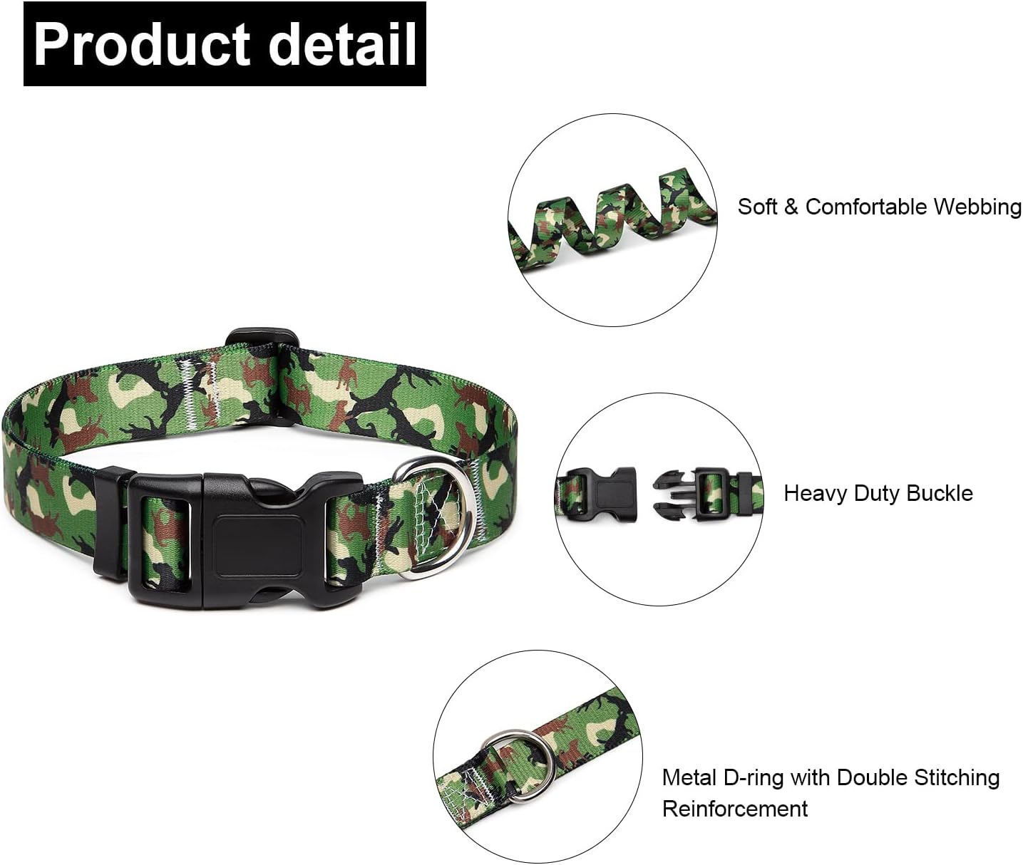 Mercano Adjustable Dog Collar - Special Design Patterns, Soft Nylon Comfortable Durable Pet Collar for Small Medium Large Dogs (M, Dog Camouflage Green)