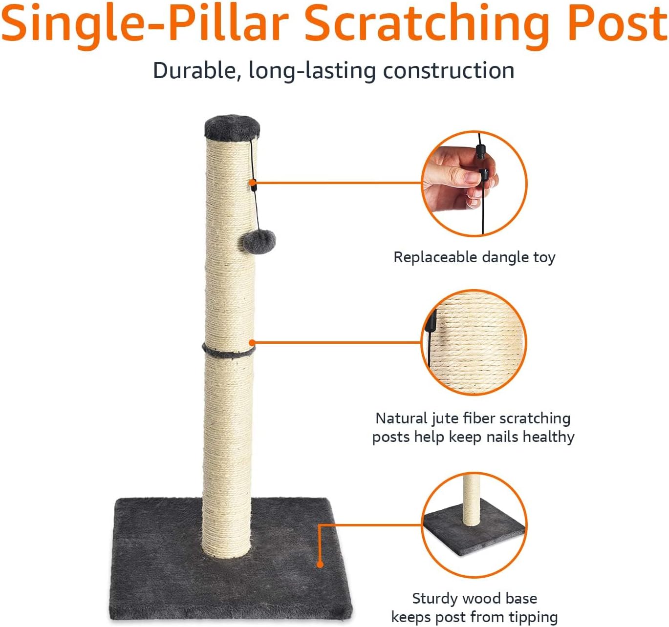 Amazon Basics Cat Scratcher - Indoor Classic Single Cat & Kittens Scratching Post, Medium (31.5"H) - Grey