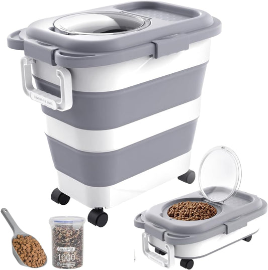 25-28lbs Dog Food Storage Container, Collapsible Dog Food Container, Wheels, Handle, Airtight Pet Food Storage Container, Scoop, Small Dry Container For Dog Cat Bird Food