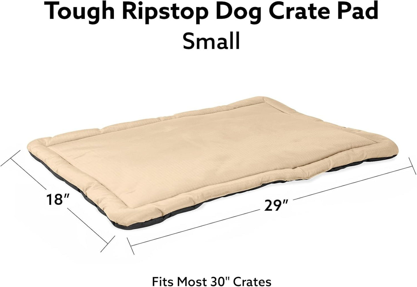 K9 Ballistics Tough Ripstop Dog Crate Pad - Durable & Machine Washable with Non-Skid Bottom and 120-Day Warranty, Fits 30" Wire Crates - Small, Sandstone