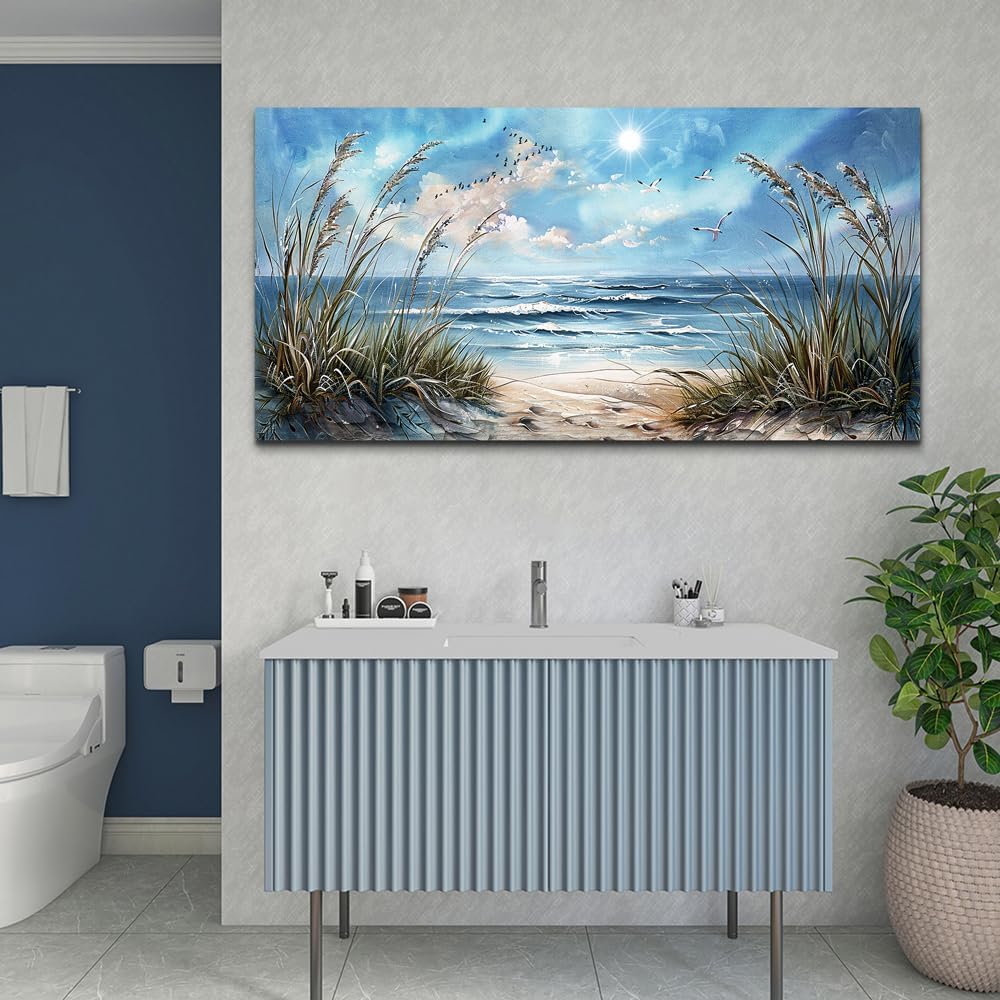 hyidecorart Large Wall Decor For Bedroom Framed Wall Art For Living Room Sunshine Ocean Scenery Painting Blue Sea Waves Wall Pictures Office Modern Canvas Prints Artwork Aesthetic Home Decorations