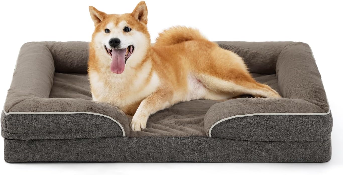 Made4Pets Orthopedic Dog Bed for Large Dogs, Supportive Foam Big Large Pet Bed Sofa with Washable Removable Cover, Waterproof Dog Couch Bed, Non-Slip Bottom and Egg-Crate Foam, Brown