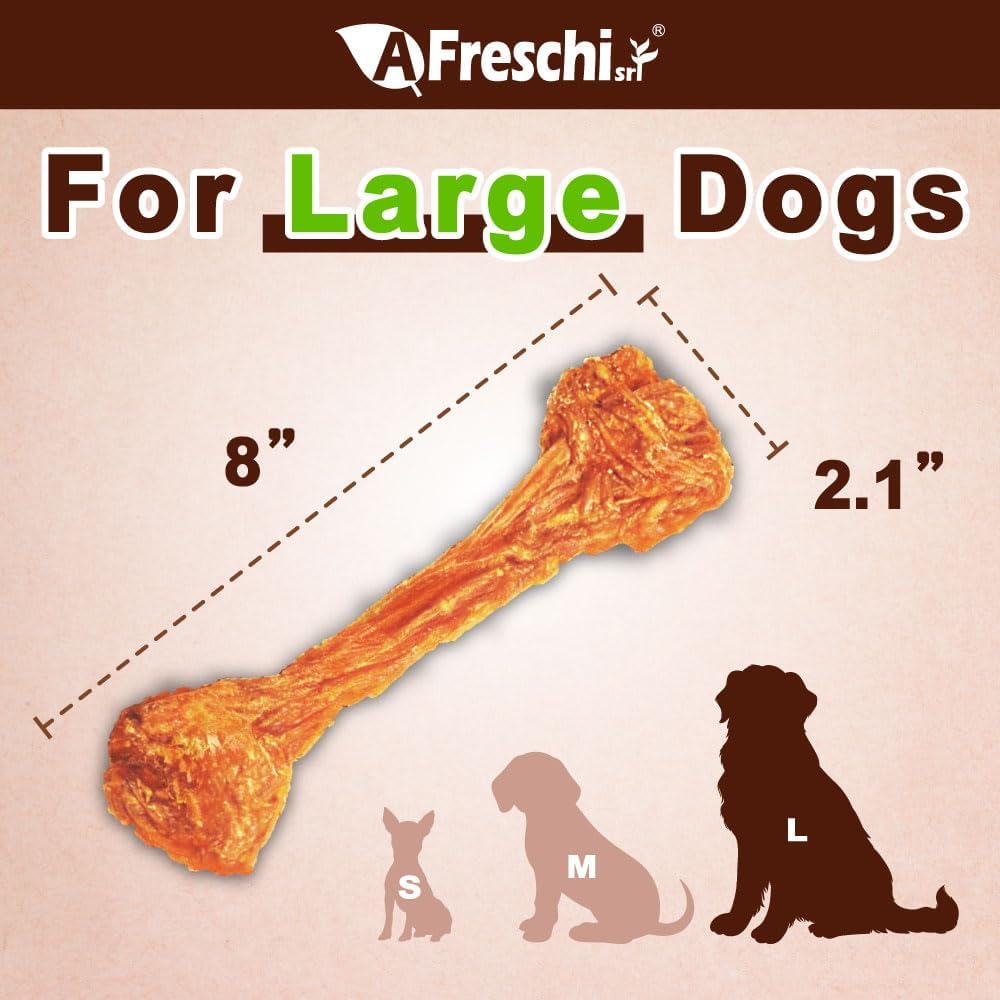 AFreschi Turkey Tendons for Dogs, USA-Sourced, Healthy Dog Treats, Rawhide-Free Puppy Chews, Long Lasting, All Natural, Hypoallergenic Dog Treats for Large Breeds, 2 Count Pack Bone (L)