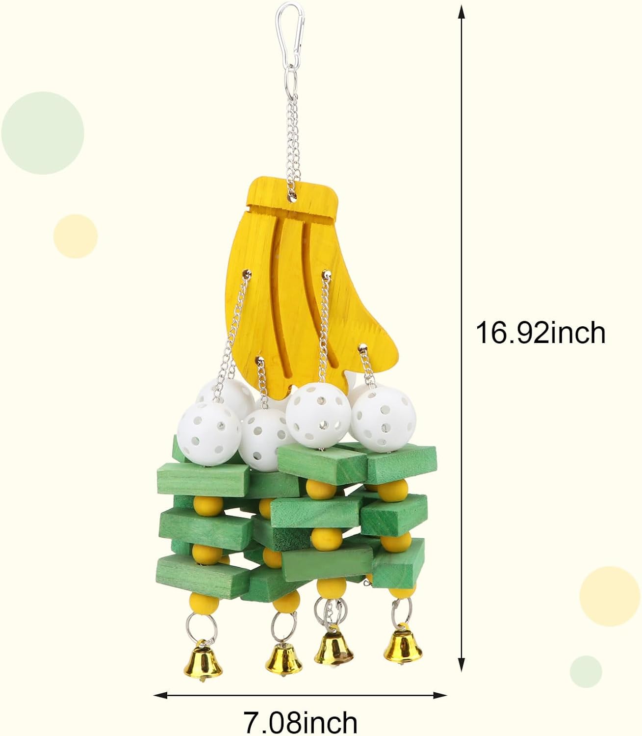 Hypeety Large Parrot Hanging Swing Toy Bells Chew Toy Colorful Hanging Wood Block Parrot Macaw African Greys Cockatiels Budgies Conure Banana Shape Natural Birds Cage Hanging Toy