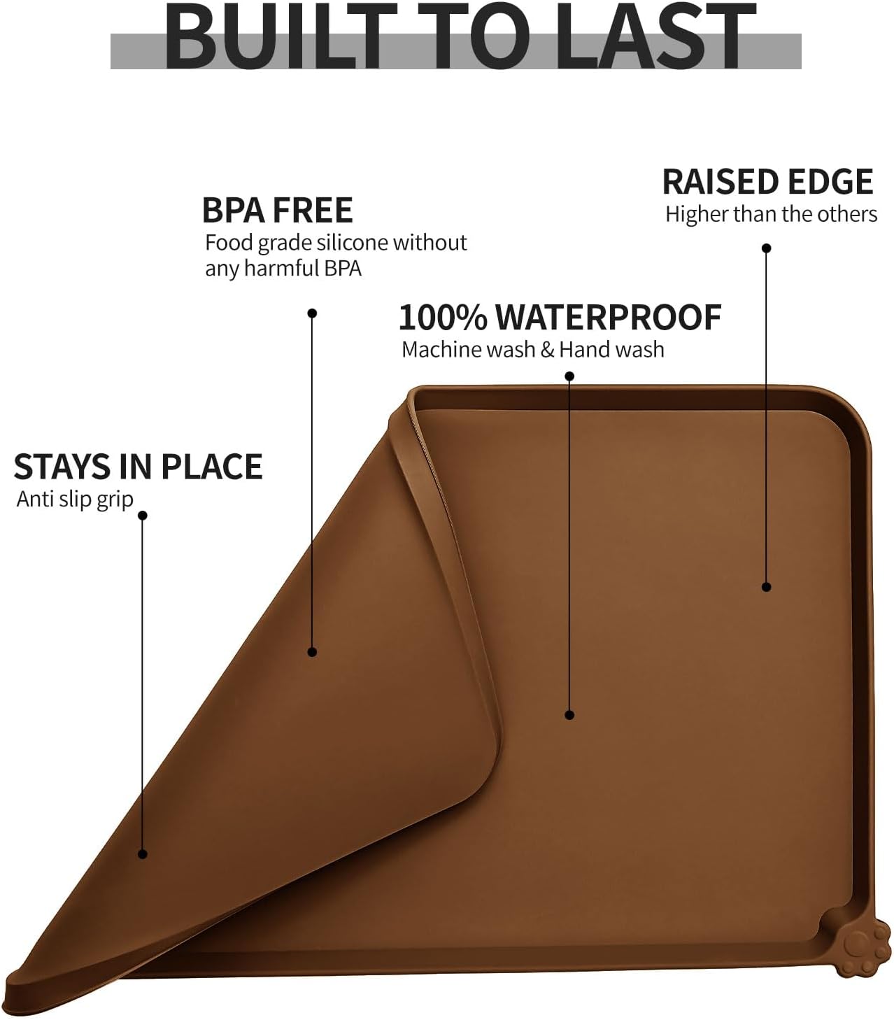 Waterproof Pet Feeding Mat with High Raised Edges, Heavier and Thicker Placemats for Cat Dog Water Bowl with BPA Free, Dogs Cats Food Mats for Messy Drinkers to Prevent Spill and Protect Floors