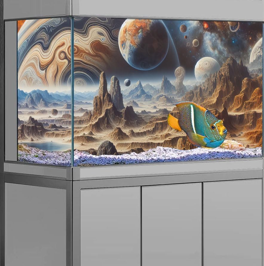 72X16IN Cosmic Spaceterrarium Background, Cool Parallel Space Themed Aquarium Reptile Habitat Background, Aquarium Background with 10EVA Double-Sided Tape
