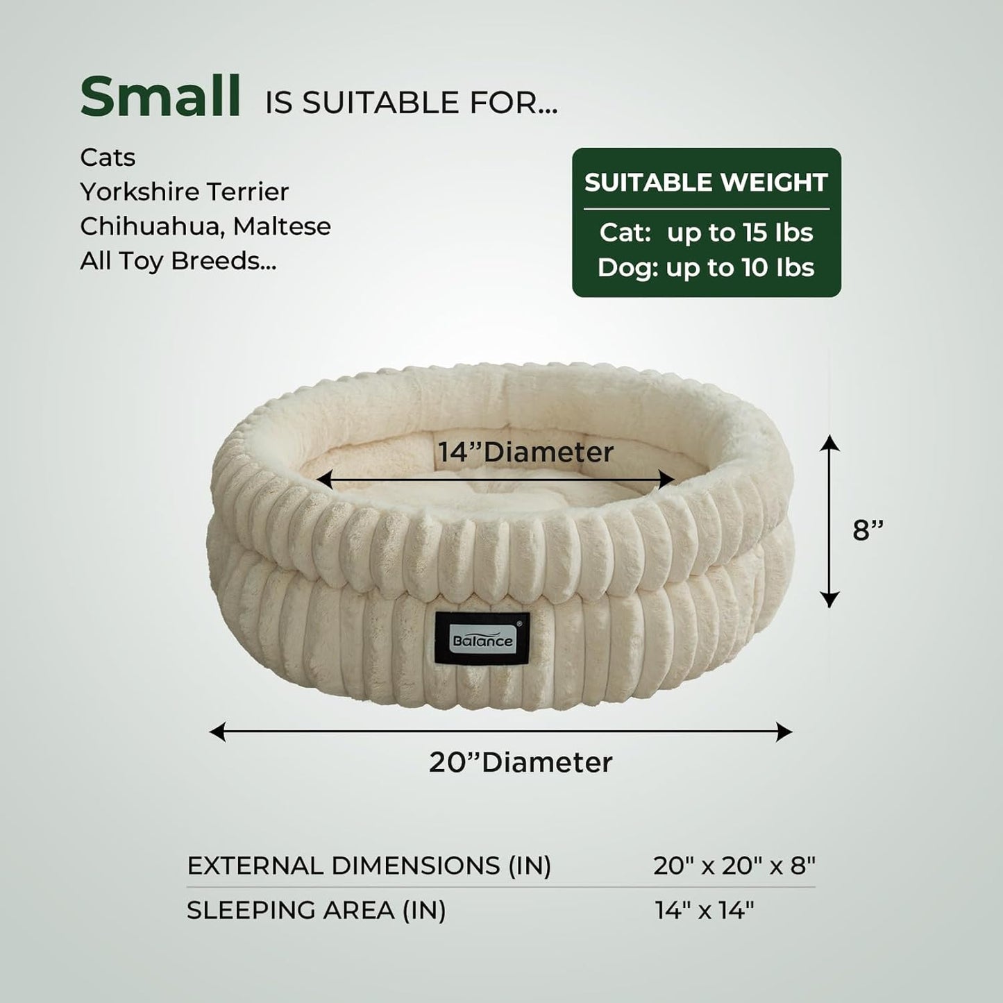 BALANCE Cat Bed Kitten Bed, Washable Round Cat Beds for Indoor Cats,Super Soft Plush Faux Fur Pet Bed for Puppy and Kitten with Anti-Slip Bottom