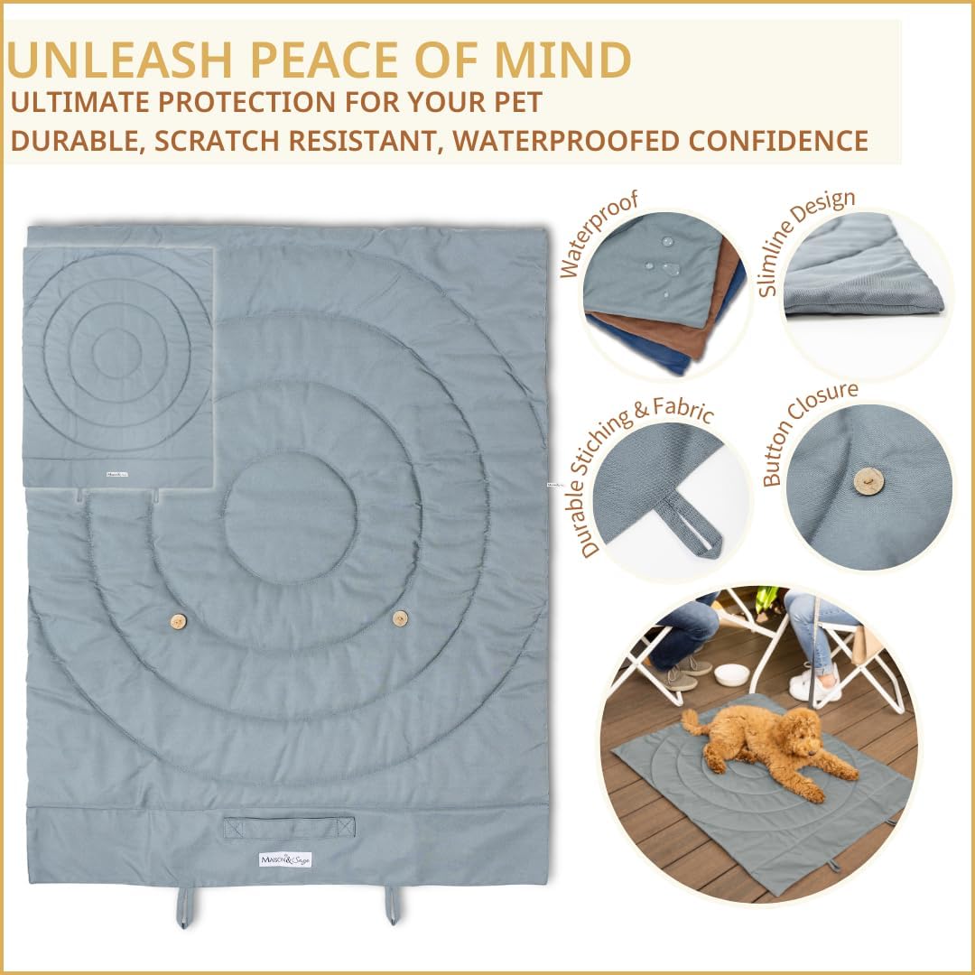 Portable Dog Mat - Waterproof & Foldable Pet Bed - Ideal for Indoor, Outdoor, Cafes, Travel, Camping, Grooming & Training - 39"x30" - Includes Carry Bag - Durable, Washable & Lightweight - Grey