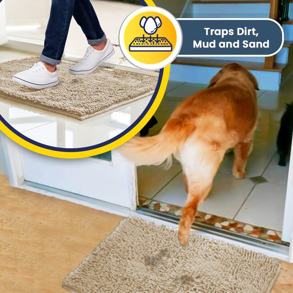 Muddy Mat® Shown on TV – Super Absorbent Microfiber Dog Door Mat for Muddy Paws, Non-Slip Washable Pet Rug, Quick Dry Chenille Entryway Carpet, Machine Washable Indoor Outdoor mat, Beige 35"x24"