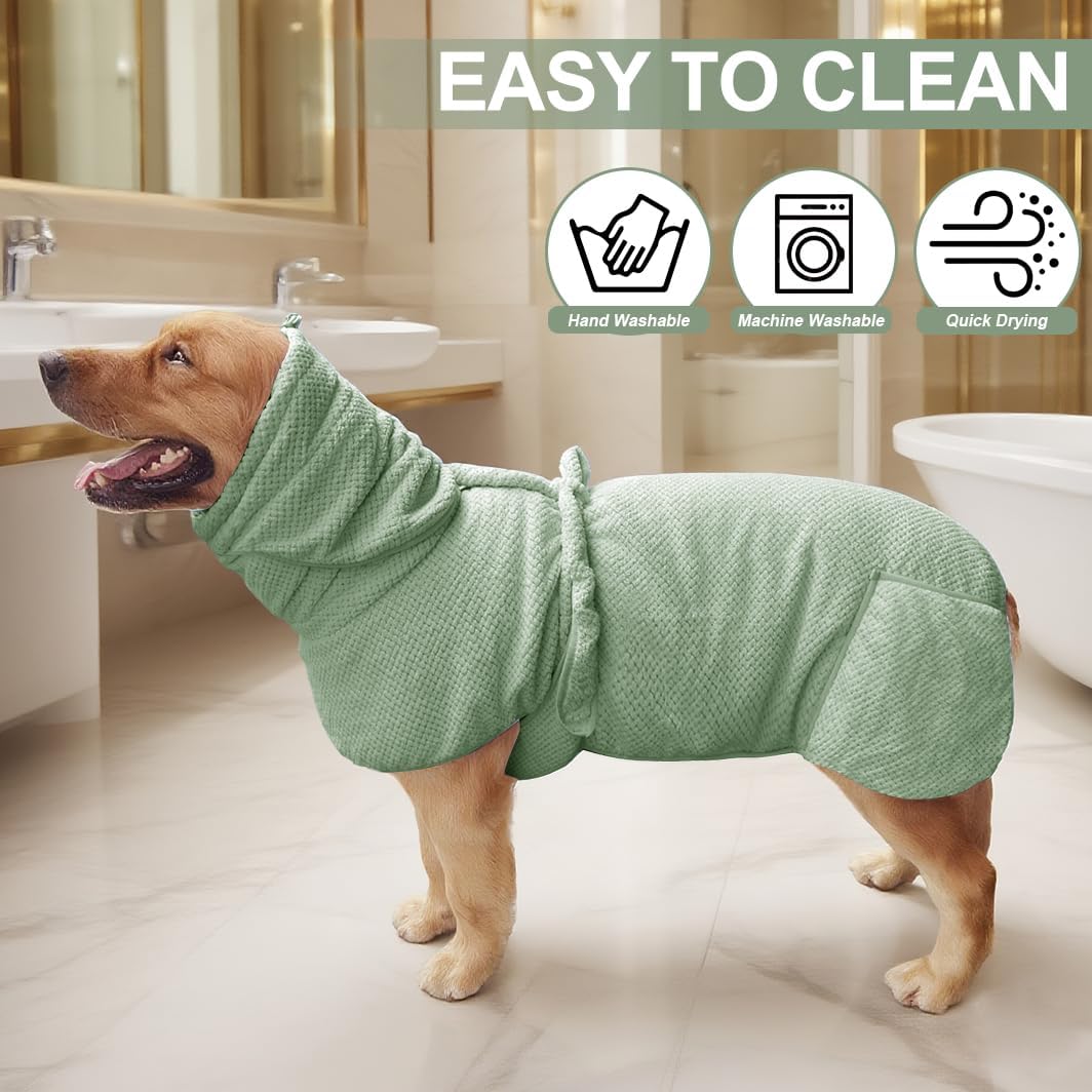 Giant Dog Bath Bubble, Quick Drying Super Absorbent Used for After Bathing, Warm Dog Towels, Adjustable Hoodies and Belts for Pet Dogs Bath Clothes Products(Green Jacquard, 6XL)